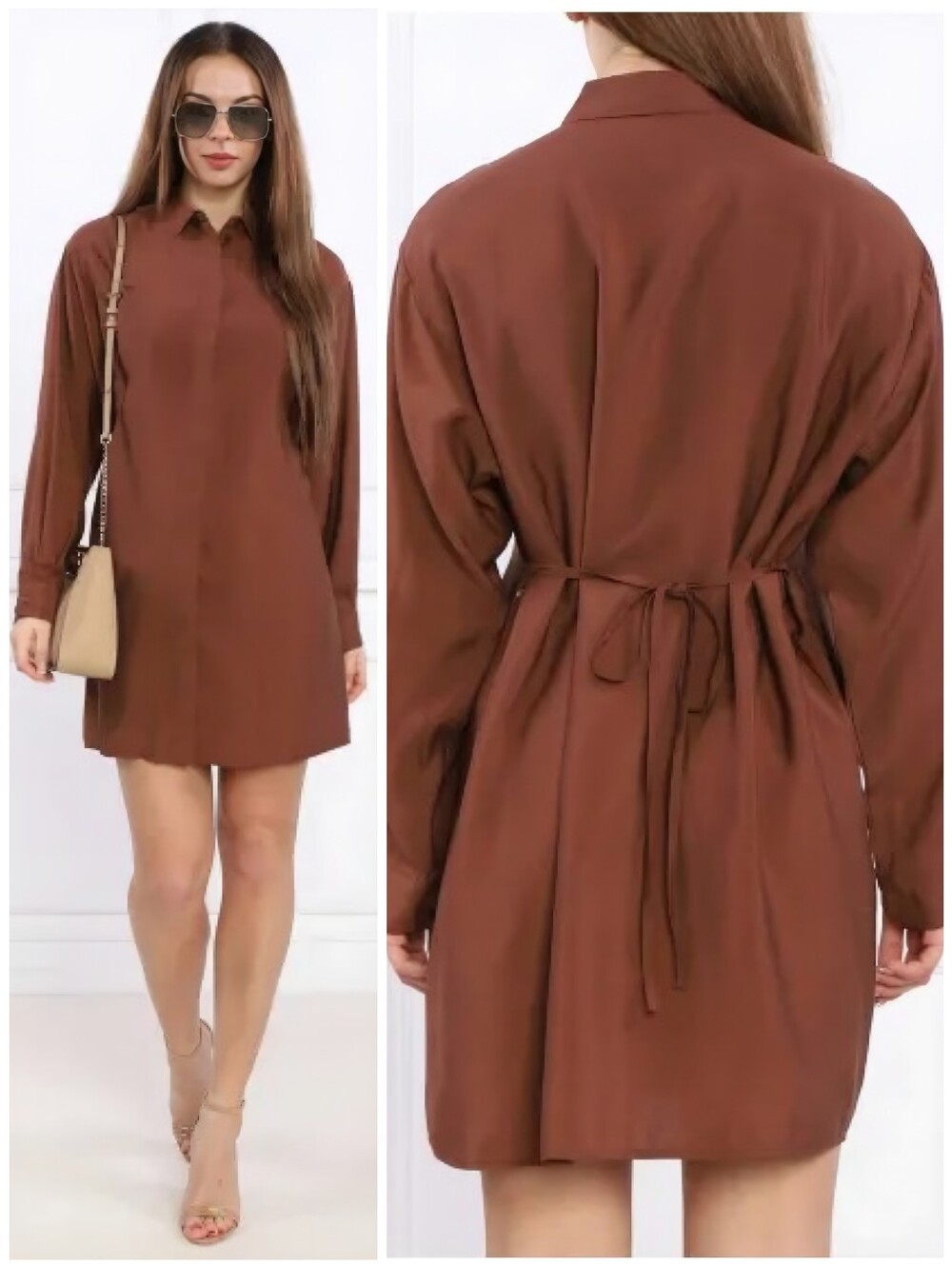 Samsoe Samsoe Brown Tie Waist Alfrida Dress, S